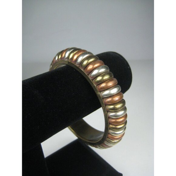 Mixed Metal Bangle Bracelet Brass Copper Silvertone 8 inch Dia - Picture 9 of 9
